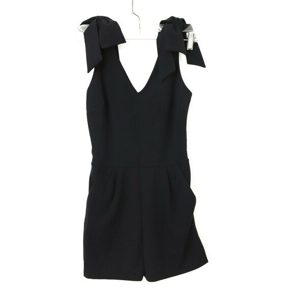 Aqua Cora Scuba Romper Size XS Bow Shoulder Sleeveless Navy Blue NWT B65 - Picture 2 of 5